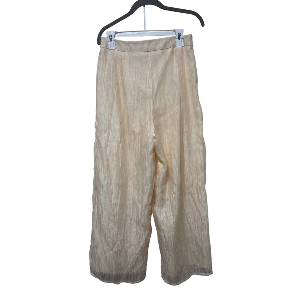 Women’s XXL Ivory Sheer Wide Leg Pants High Rise Pull On Beach Cover Up Linen - Picture 4 of 11